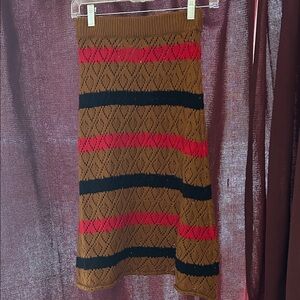 Stella Pardo Paris Brown-Red & Black striped Knit Skirt, XS